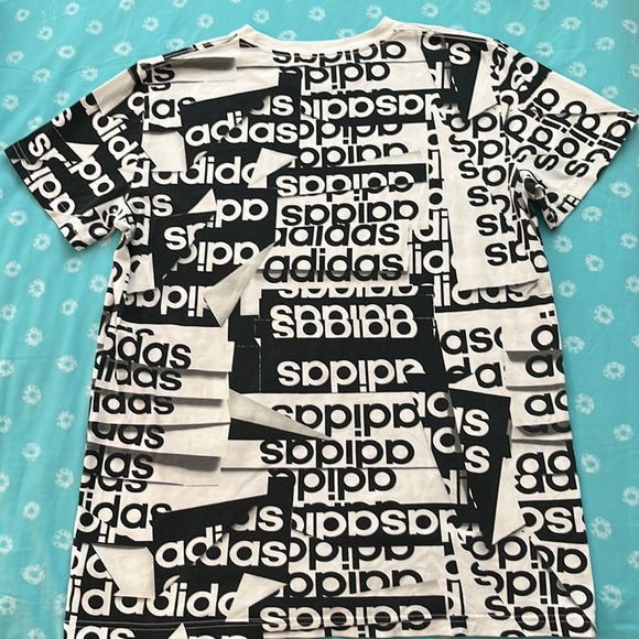 adidas Logo ALL OVER Black and White Print Tee Shirt - Picture 3 of 13
